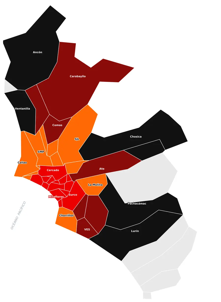 Mapa de Lima y Callao con las cuatro zonas tarifarias de GSG XL